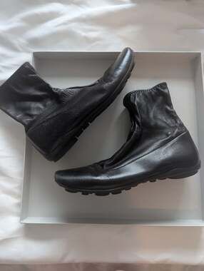 Prada Black Leather Bubble Sole Sock Ankle Boots Size 37